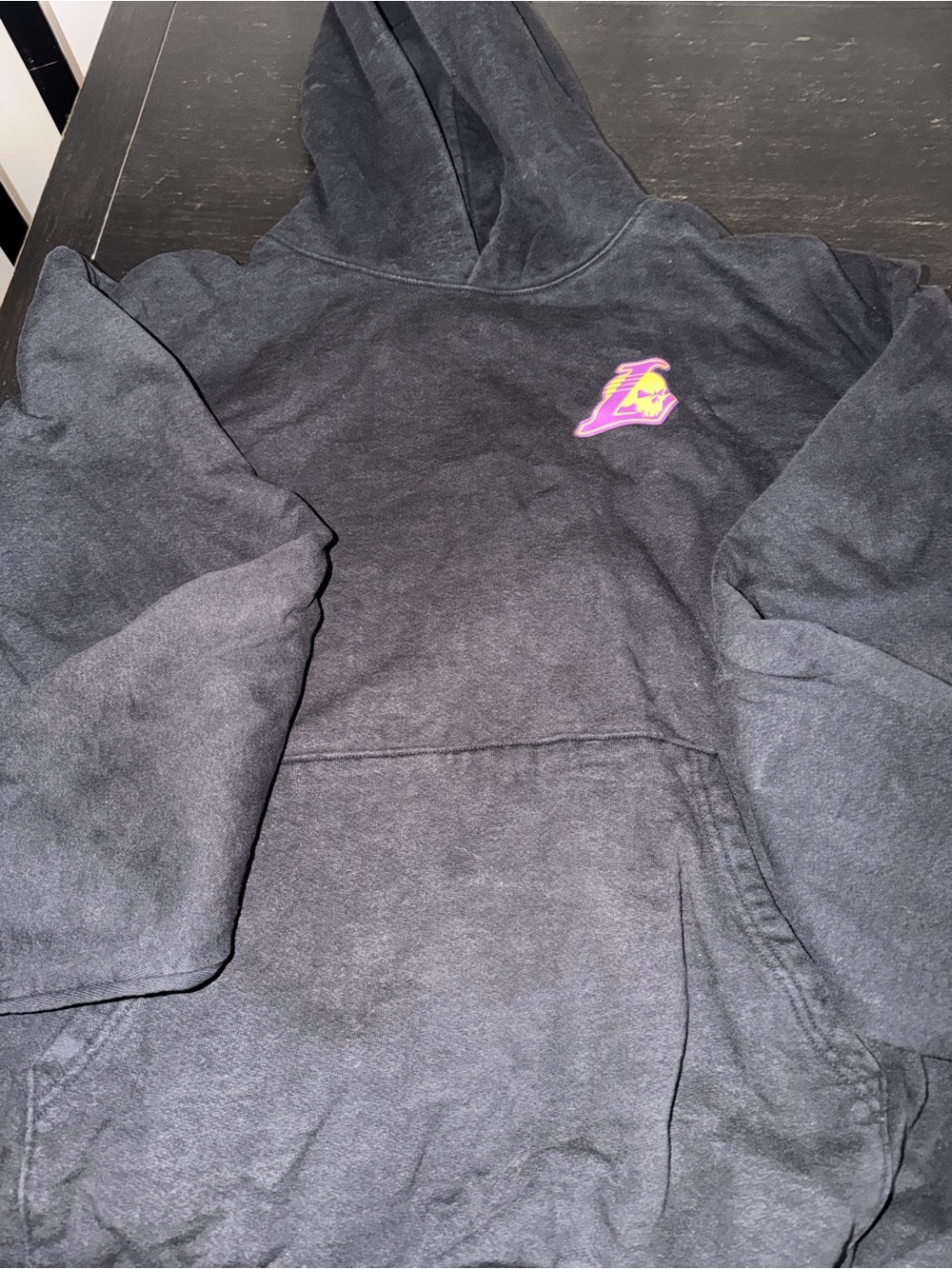 Men's Black Crewneck Hoodie with Small Purple & Gold Logo